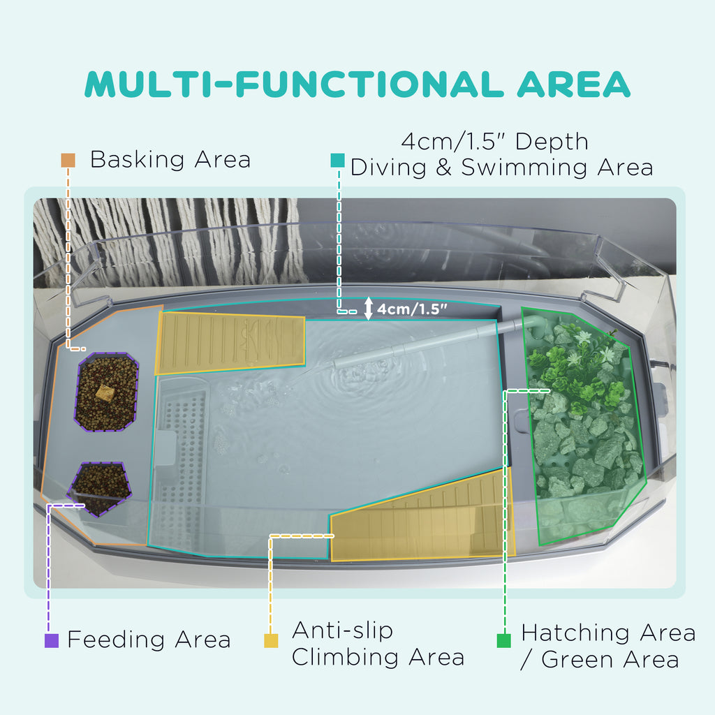 Turtle Tank Kit, Turtle Aquarium With Basking Platform, Water Pump, Filter Layer Design, Full View Visually Reptile Habitat, Easy To Clean And Change Water, Multi Functional Area