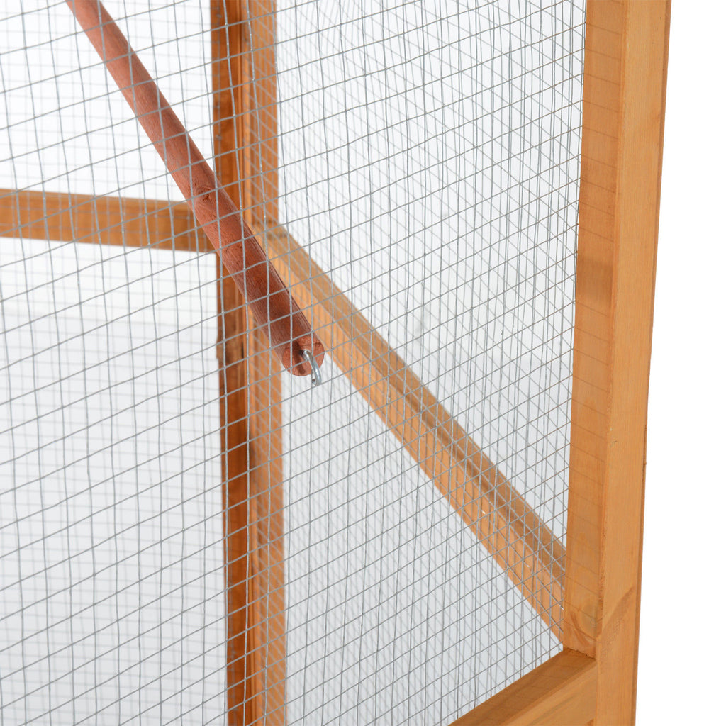 69 Large Wooden Bird Aviary Hexagonal Outdoor Aviary Flight Bird Cage With Covered Roof, Brown