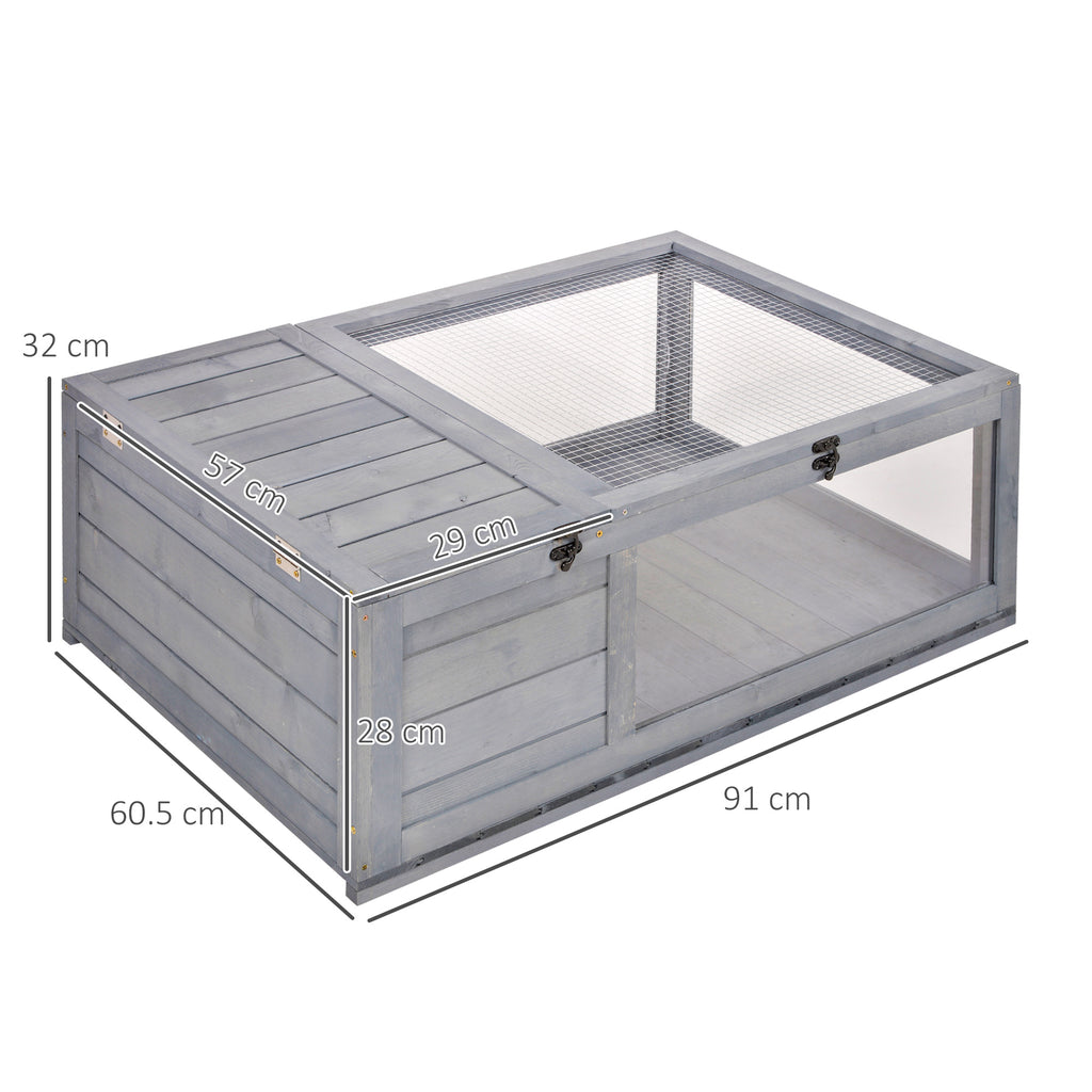 PawHut Tortoise House, Small Reptile Wooden House, With Mesh Roofs, Side Panels, For Turtles, Lizards, Geckos And Snakes