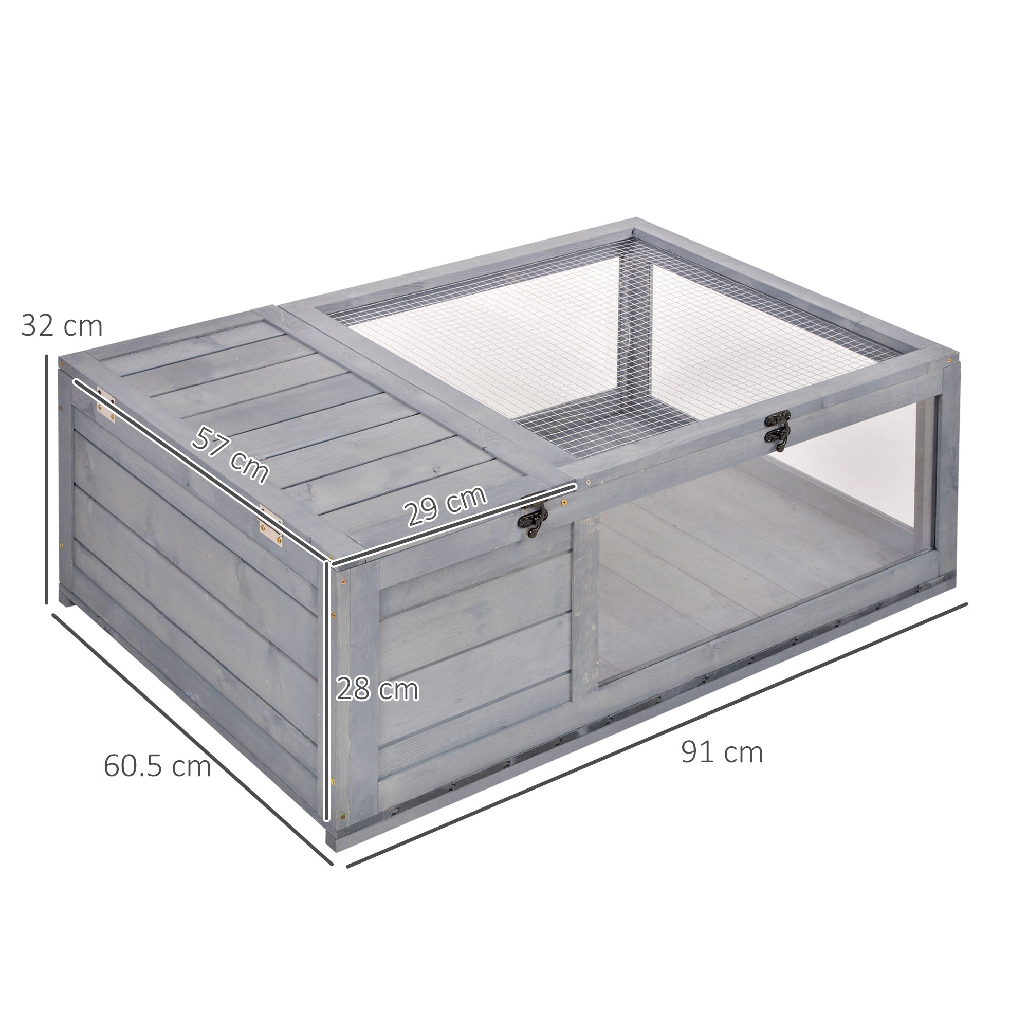 PawHut Tortoise House, Small Reptile Wooden House, With Mesh Roofs, Side Panels, For Turtles, Lizards, Geckos And Snakes