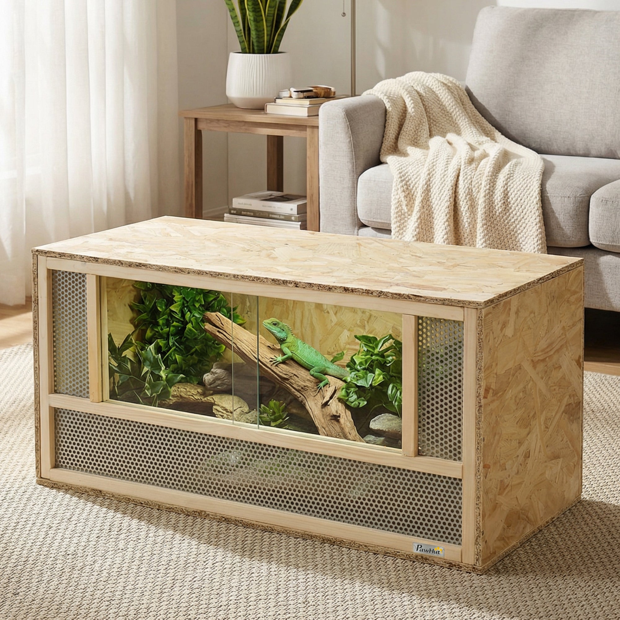 Wooden Reptile Terrarium with Sliding Door for Chameleon, Lizard, Snake, Frog, Turtle, 31.5" x 15.7" x 15.7"