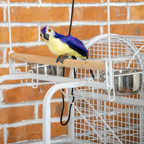 55" Large Parrot Cage with Toy Hooks Above Top Bird Perch, Tray, Food Cups, Rolling Stand, Bird Cage for Cockatiels, Parakeets, Lovebirds