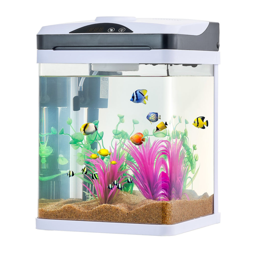 2 Gallon Fish Tank Aquarium LED Smart Square Clear Glass 7 Color Self Cleaning