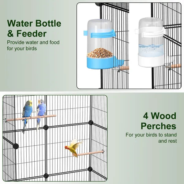 46in Bird Cage Spacious Indoor Pet Bird House With 4 Wooden Perches