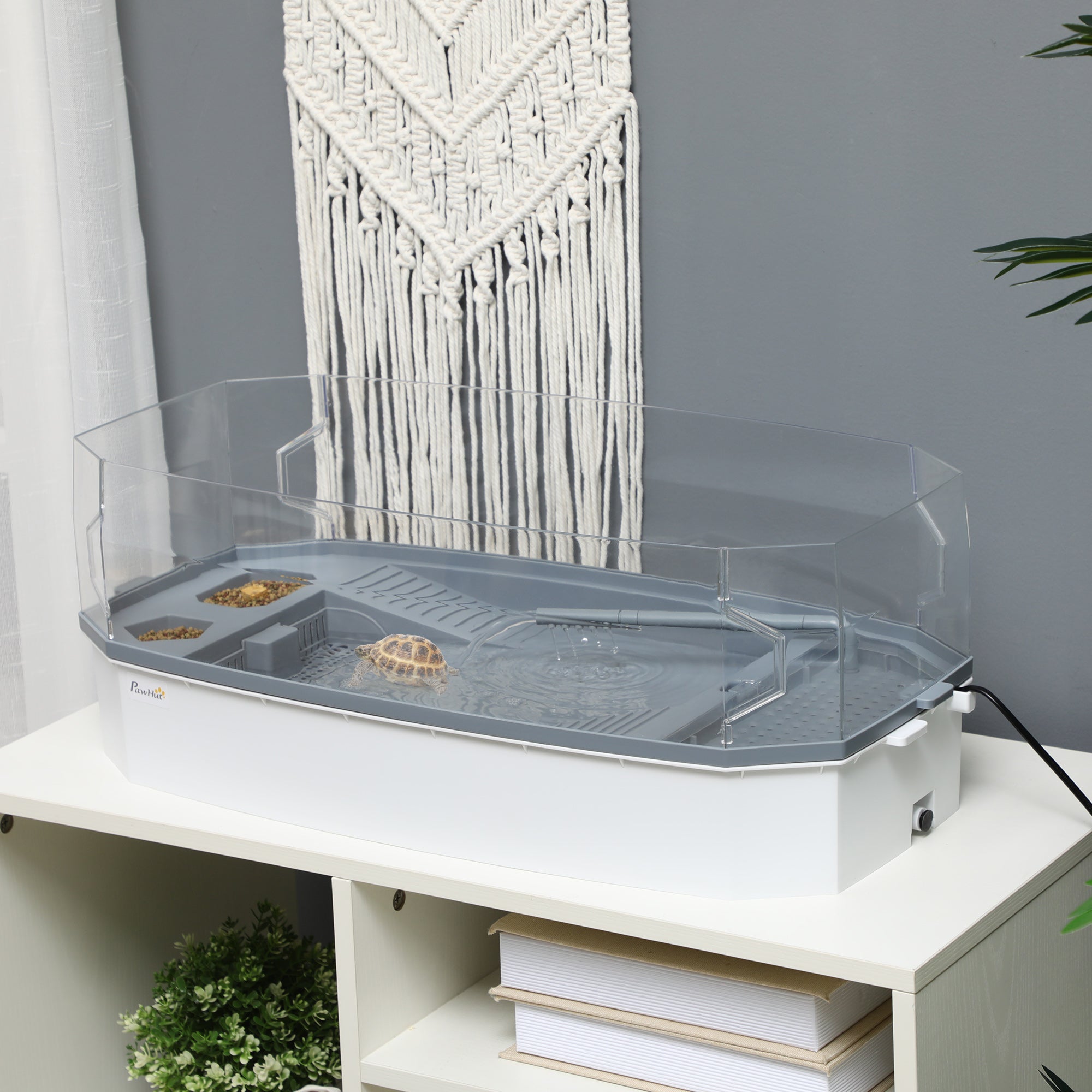 Turtle Tank Kit, Turtle Aquarium With Basking Platform, Water Pump, Filter Layer Design, Full View Visually Reptile Habitat, Easy To Clean And Change Water, Multi Functional Area