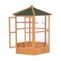 69 Large Wooden Bird Aviary Hexagonal Outdoor Aviary Flight Bird Cage With Covered Roof, Brown