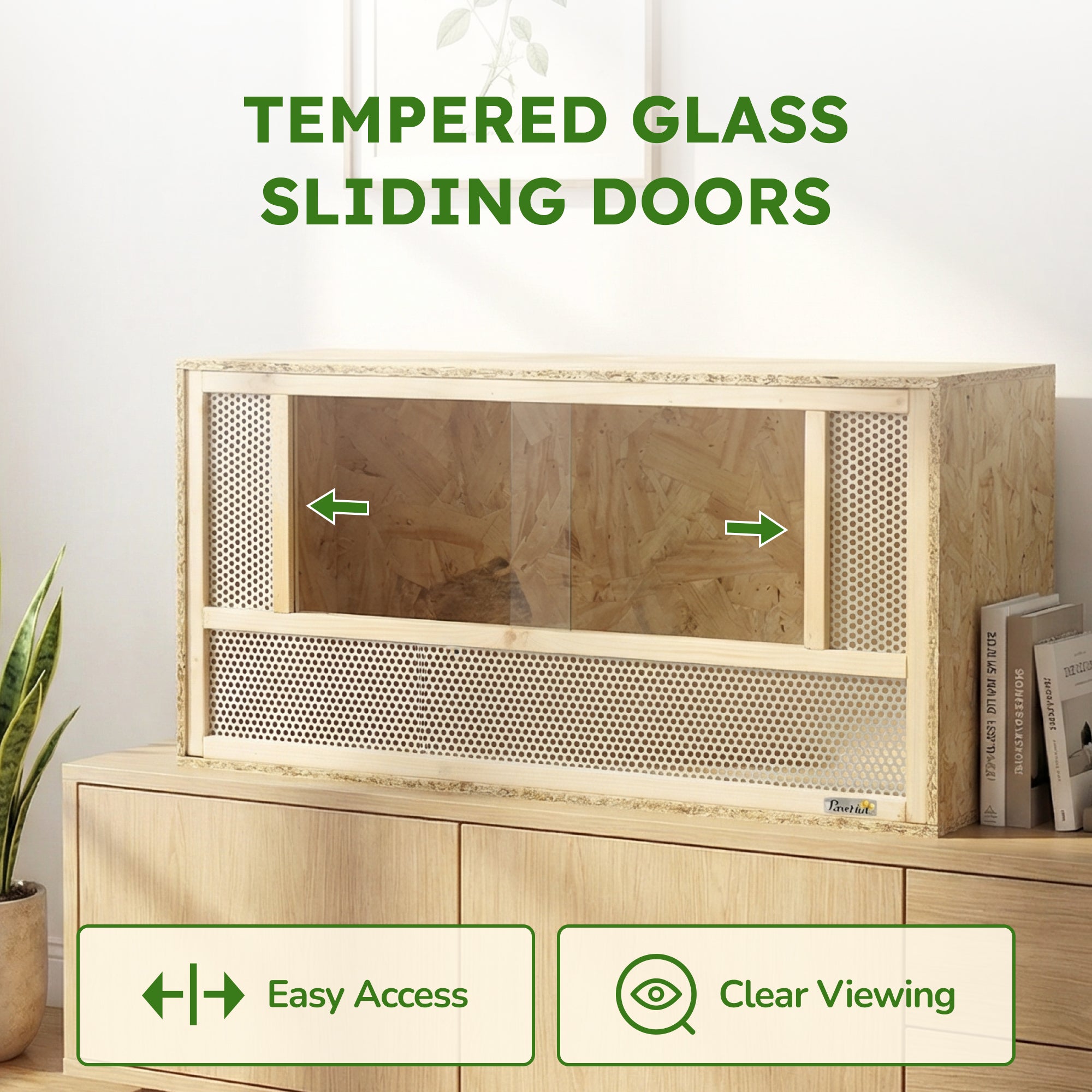 Wooden Reptile Terrarium with Sliding Door for Chameleon, Lizard, Snake, Frog, Turtle, 31.5" x 15.7" x 15.7"