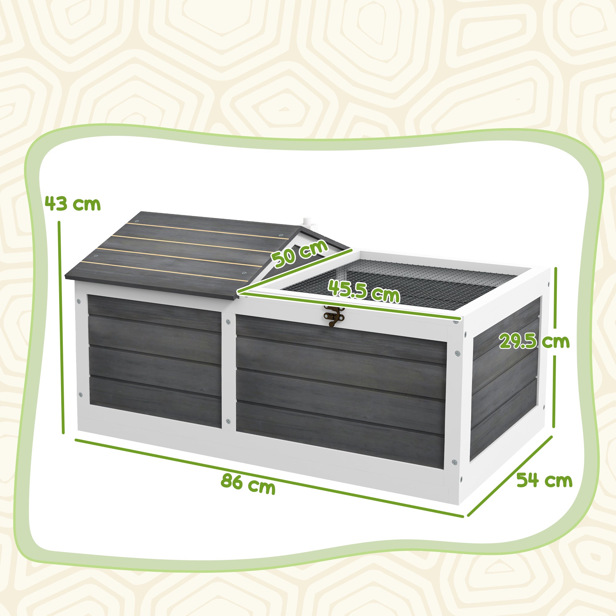 PawHut Wooden Tortoise House, Small Pet Reptile Shelter, With Hide Den And Run - Grey