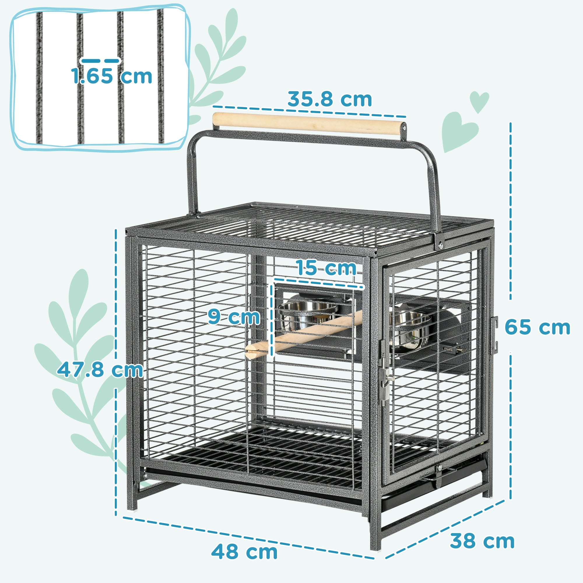 PawHut Parrot Cage, Travel Carry Pet Bird Cage, With Metal Handle